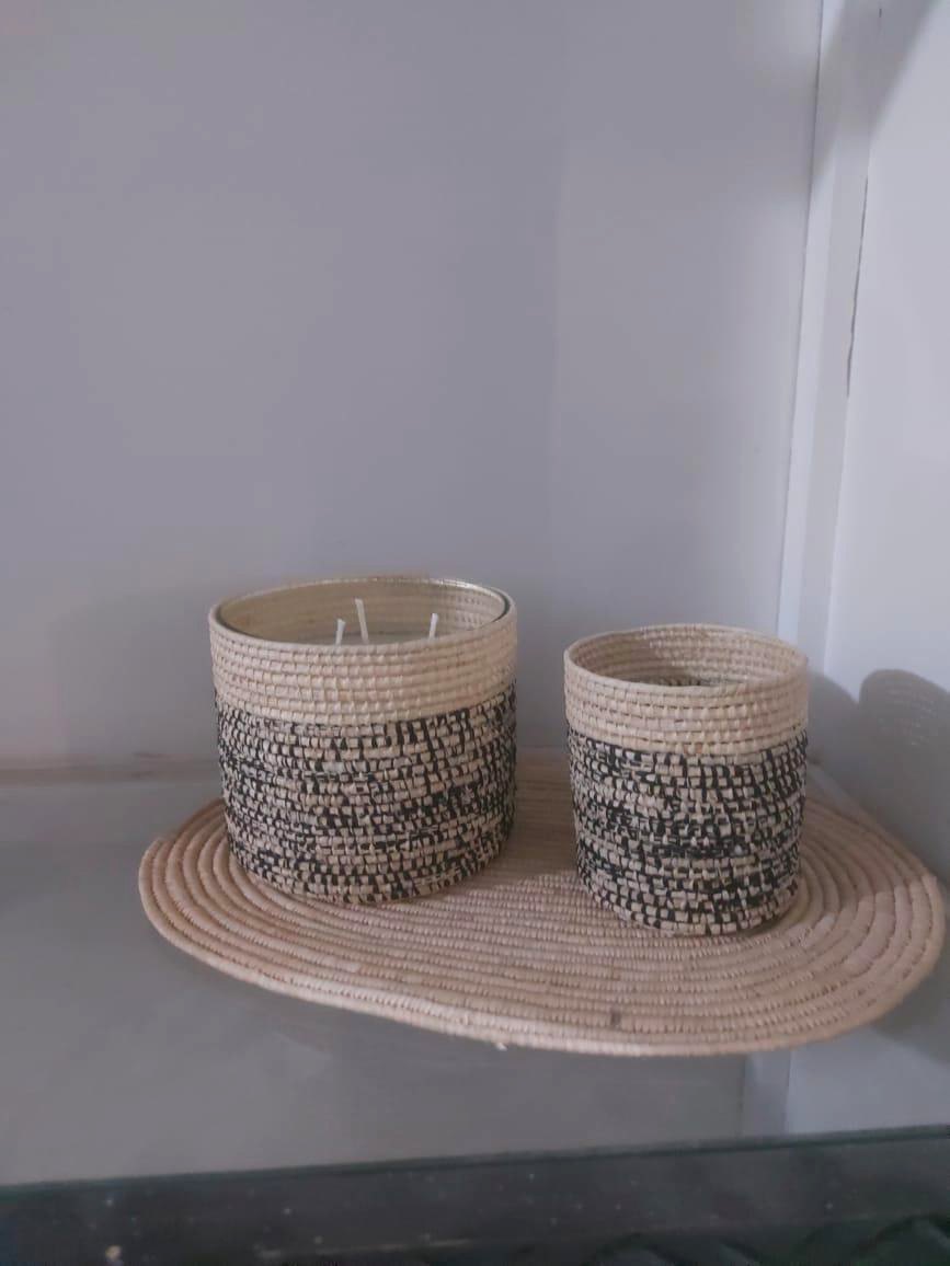 Real studio photo showing Woven Glow woven candle texture by Brassnclay